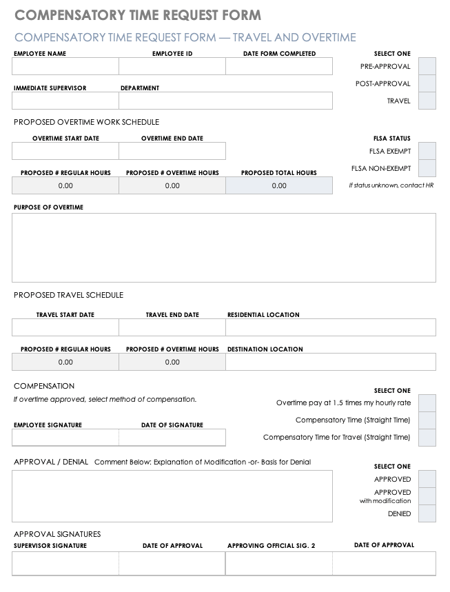 Compensatory Time Request Form Template