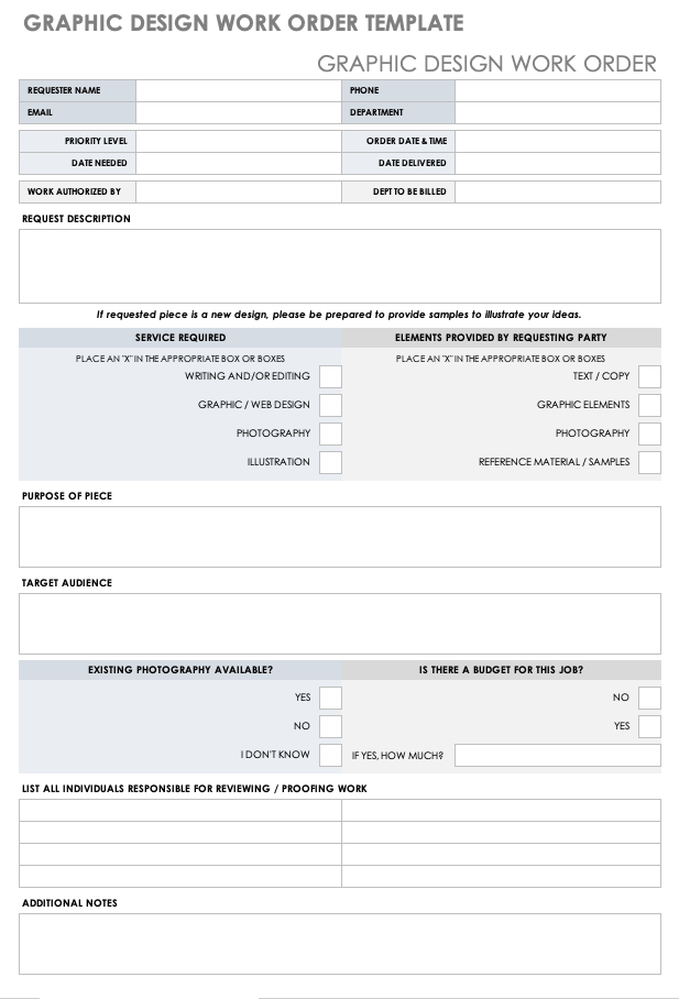 Graphic Design Work Order Template