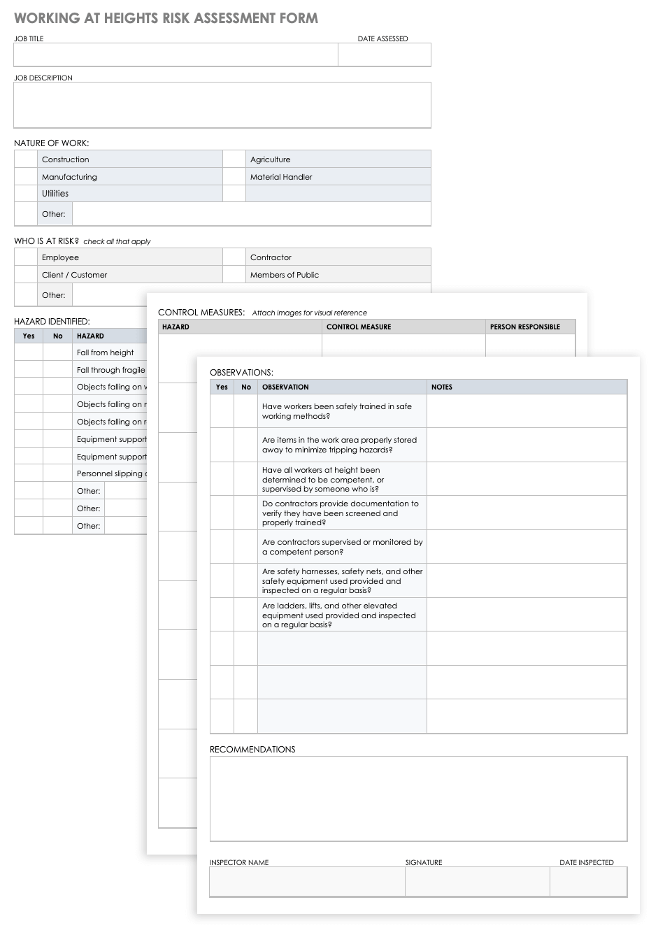 Working at Heights Risk Assessment Form