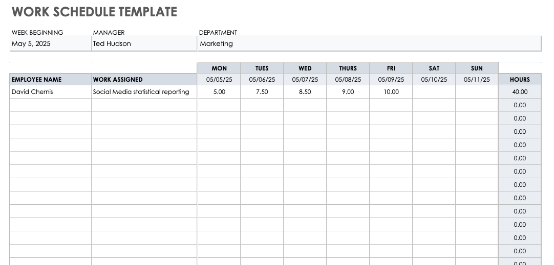 Work Schedule Template