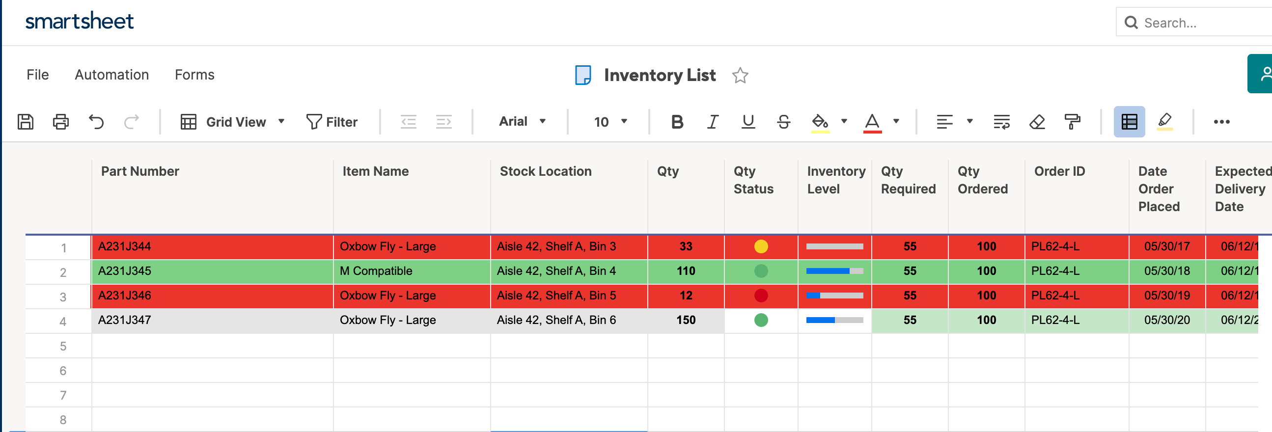 Progress Symbols in Smartsheet