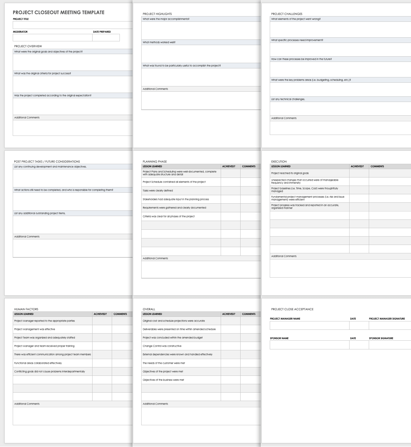 Project Closeout Meeting Template