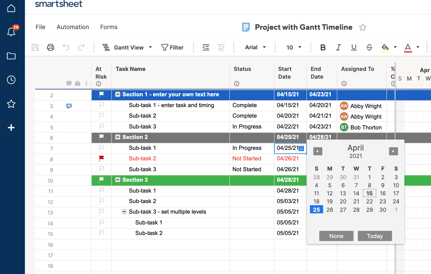 Add Start and End Dates in Smartsheet