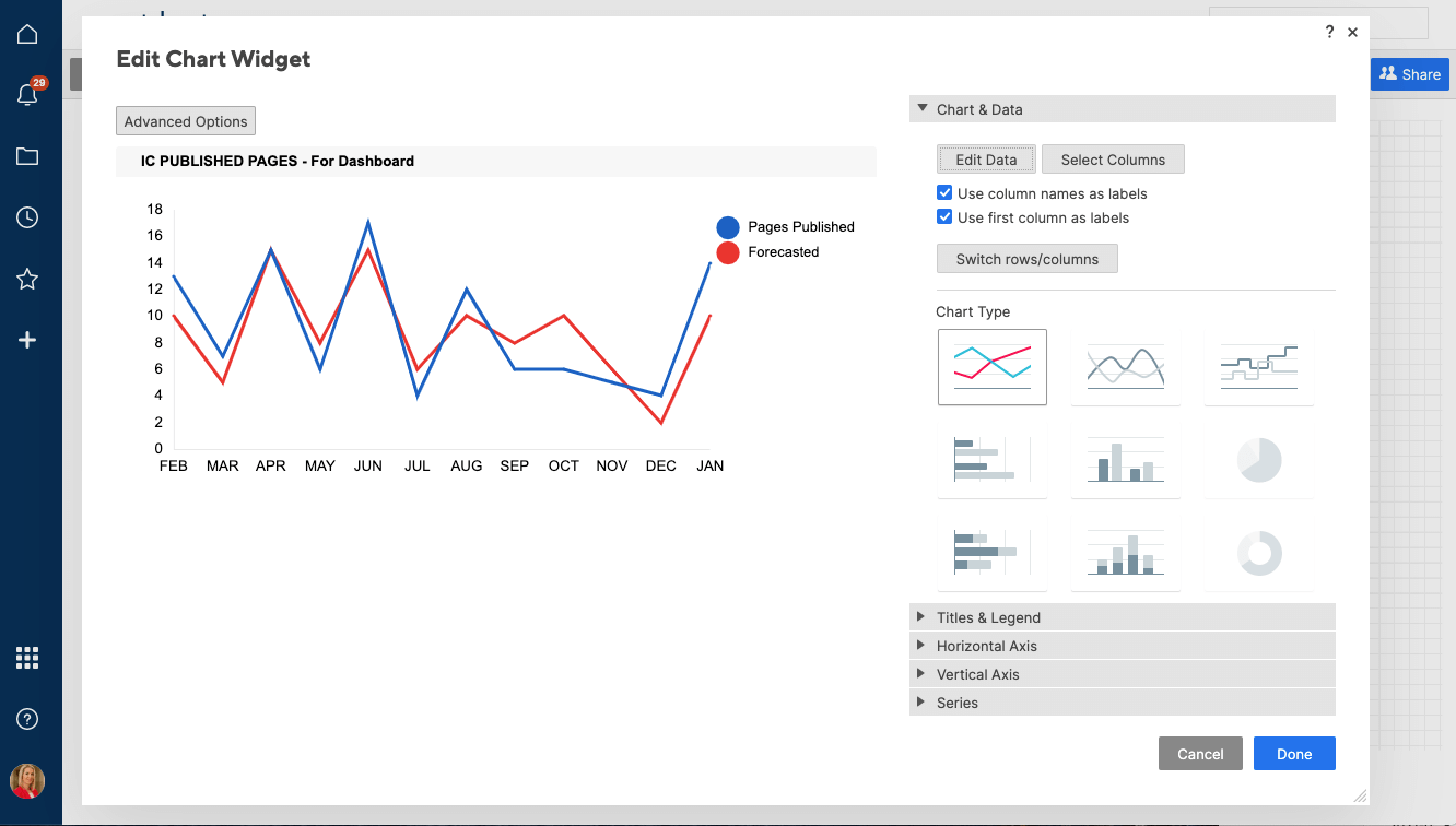 Select chart type in Smartsheet Dashboard