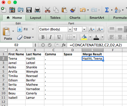 Merge Results Excel