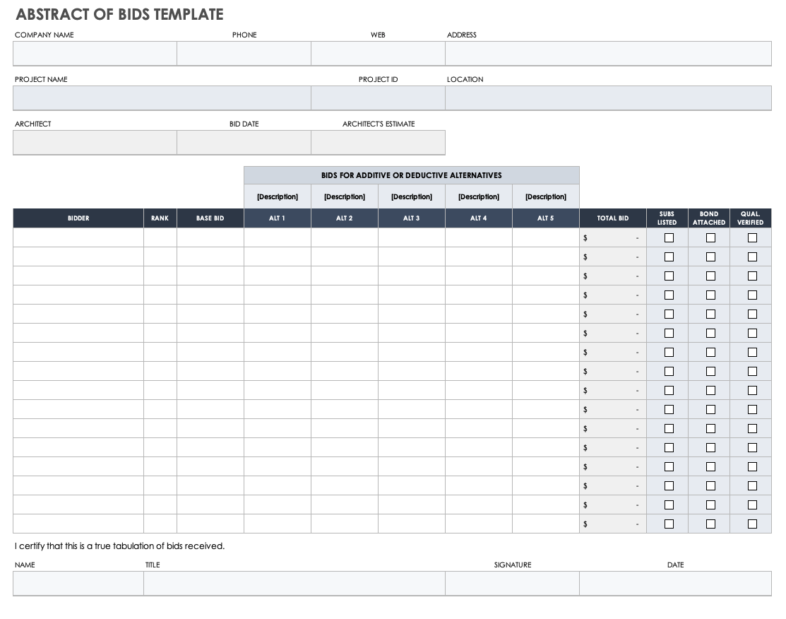 Abstract of Bids Template