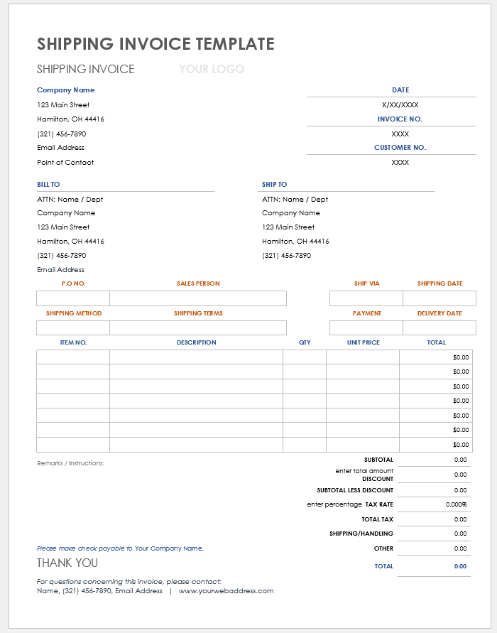 Shipping Invoice Template