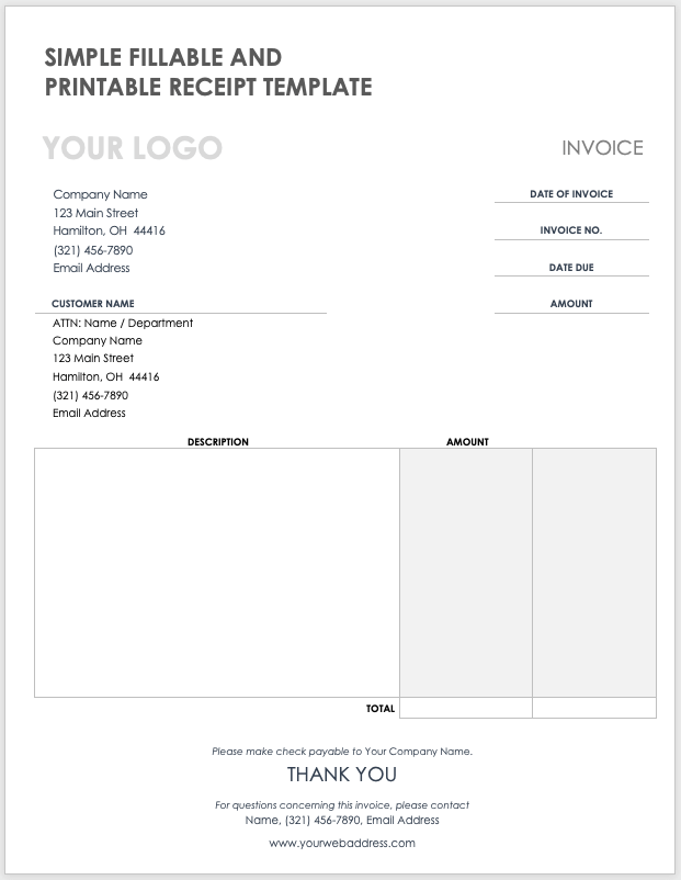 Fillable Printable Receipt Template