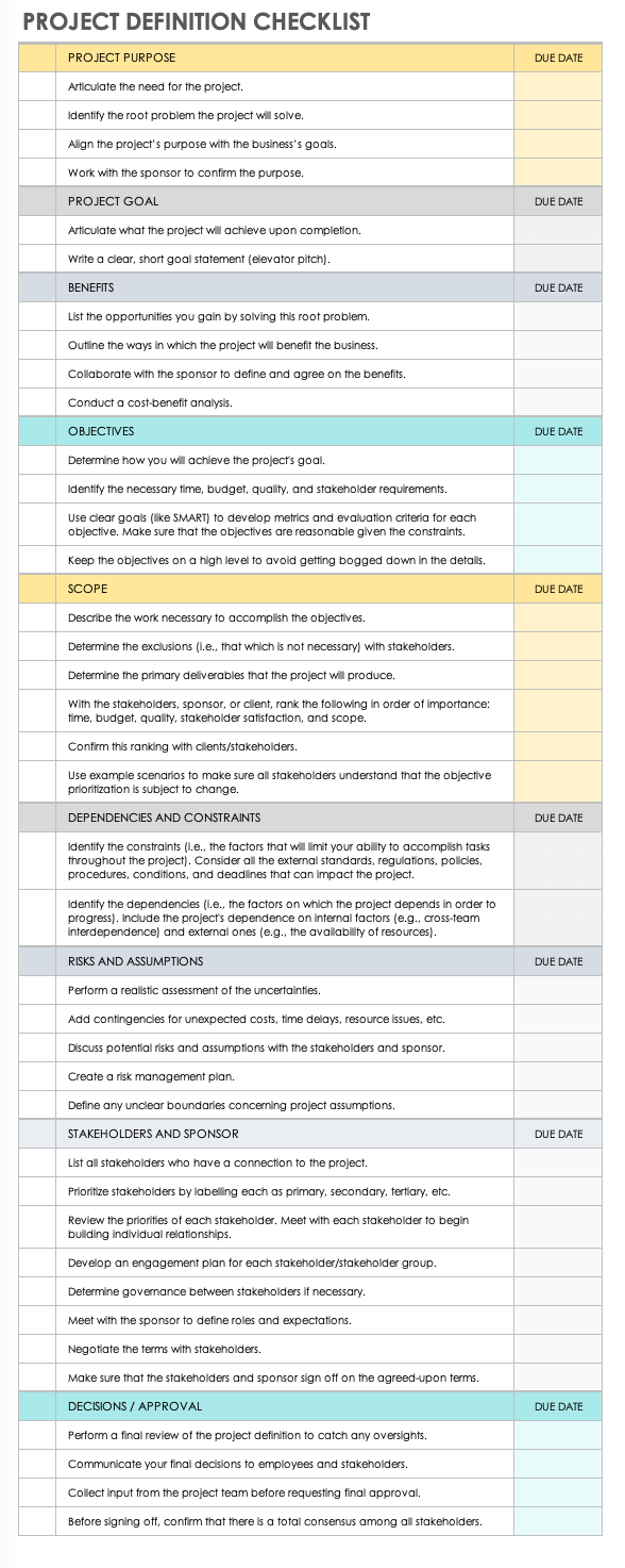 Project Definition Checklist