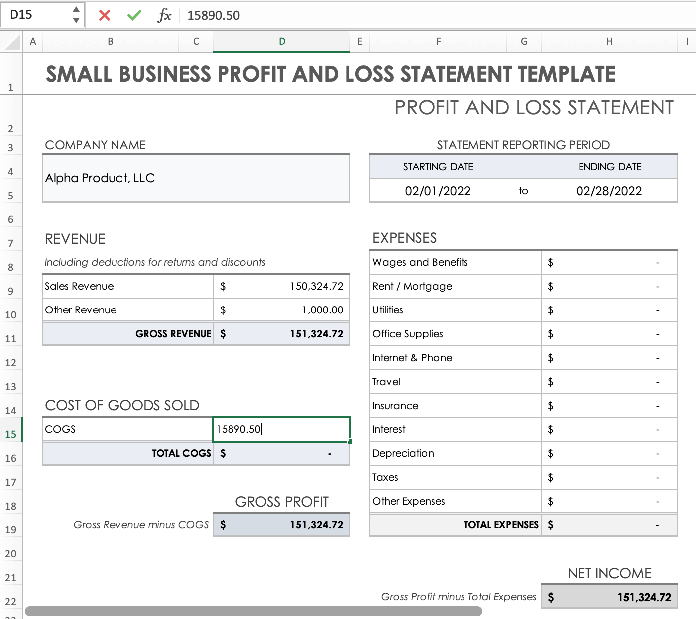 Enter Cost of Goods Sold