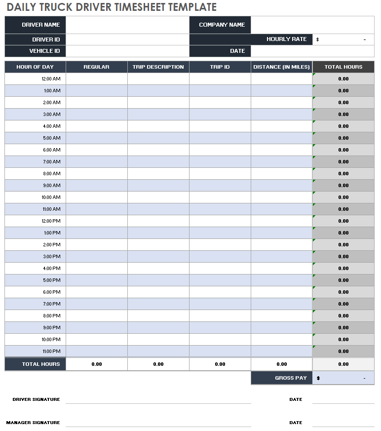 Daily Truck Driver Timesheet Template