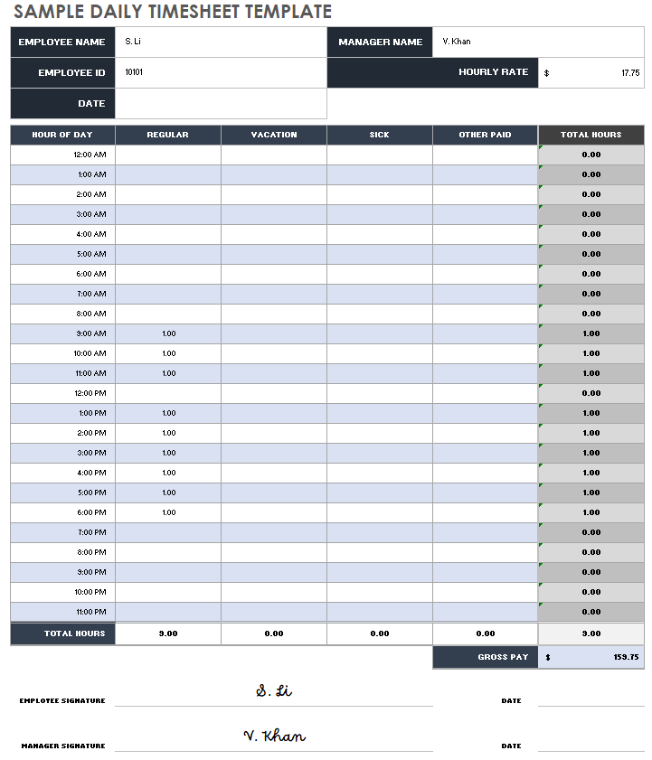 Sample Daily Timesheet Template