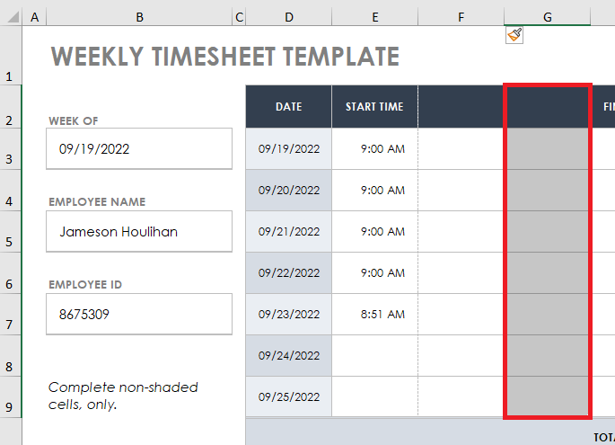 Timesheet G2 Range