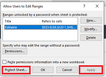 Timesheet Protect Sheet