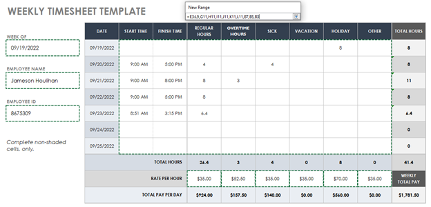 Timesheet Range Selection