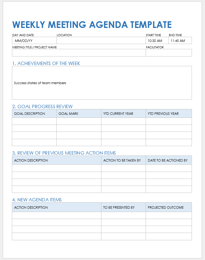 Weekly Staff Meeting Agenda Template