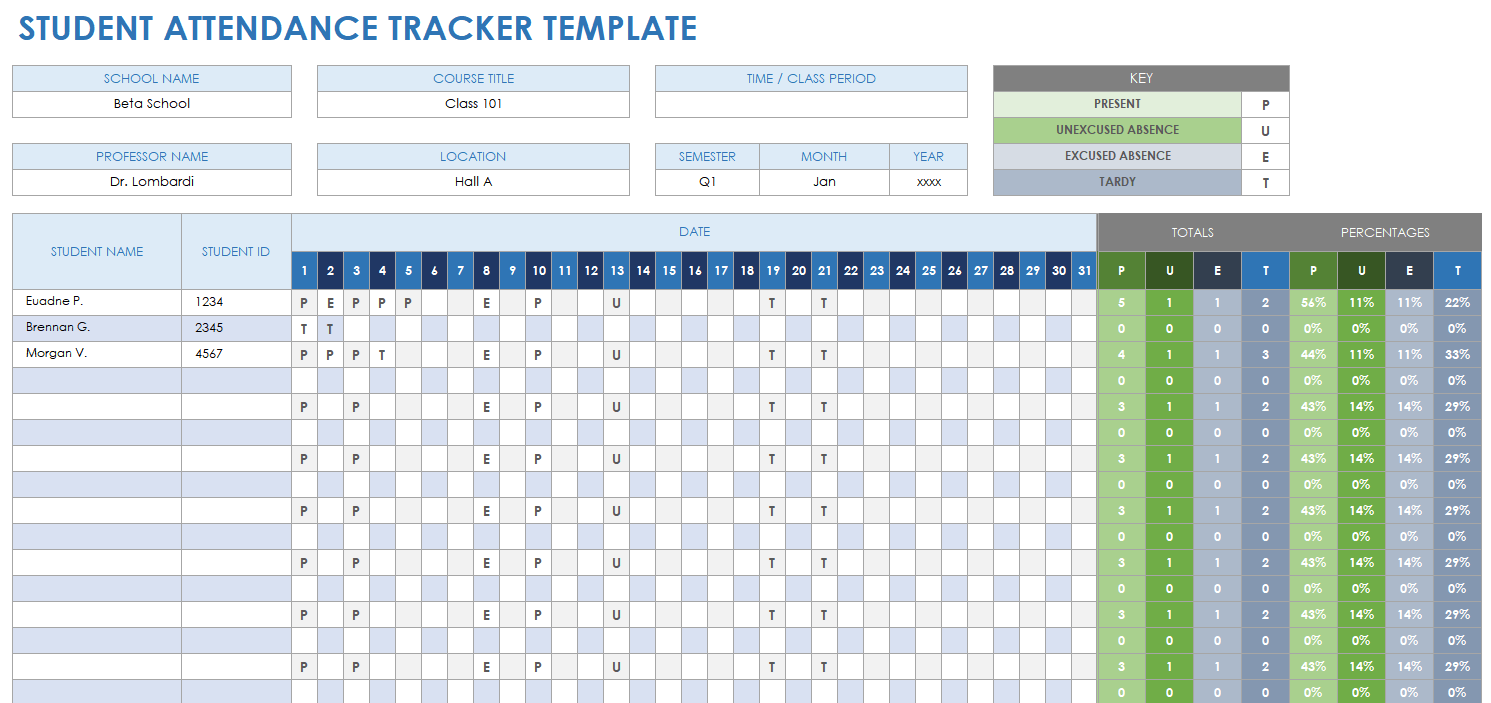 Student Attendance Tracker Template