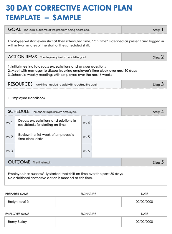 Sample 30-Day Corrective Action Plan Template