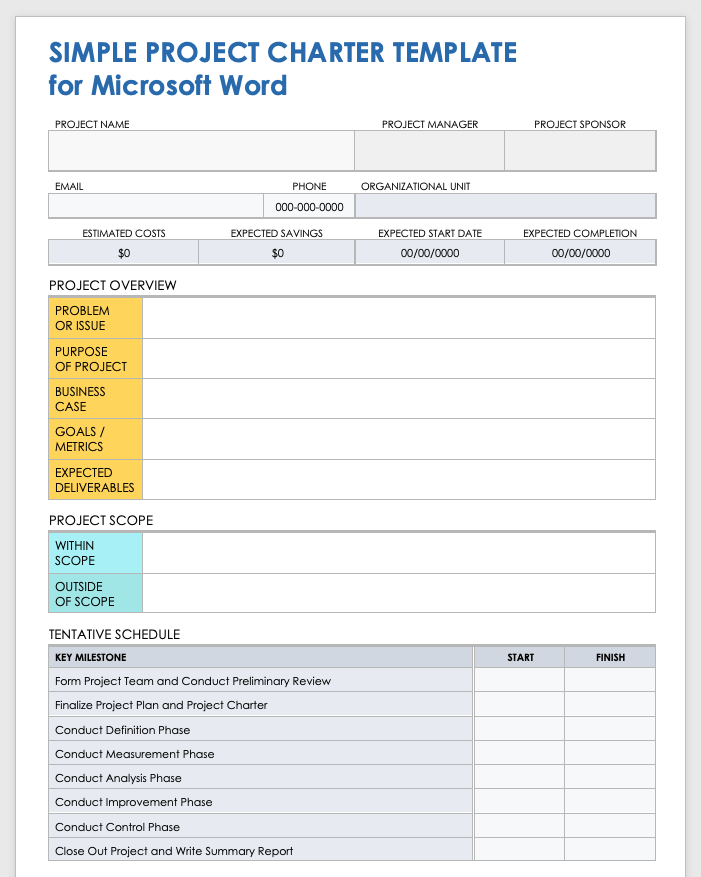 Simple Microsoft Word Project Charter Template