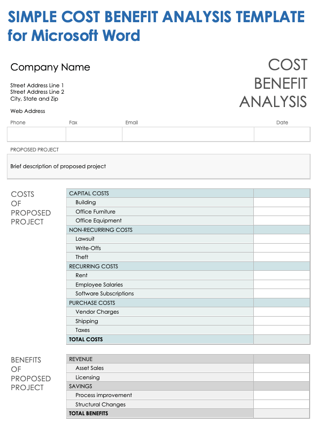 Simple Cost Benefit Analysis Template Microsoft Word