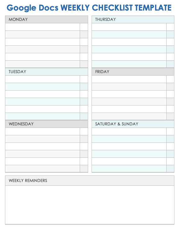 Google Docs Weekly Checklist Template