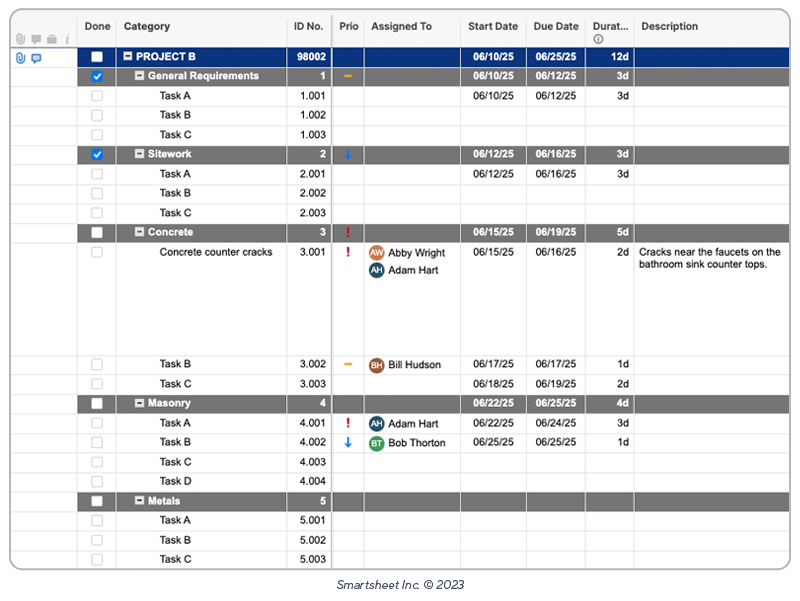 construction project punchlist template image