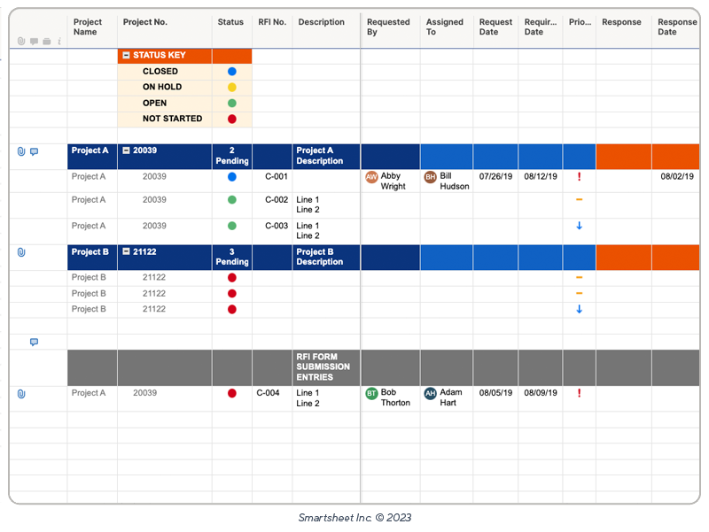 Construction request for information (RFI) log template image