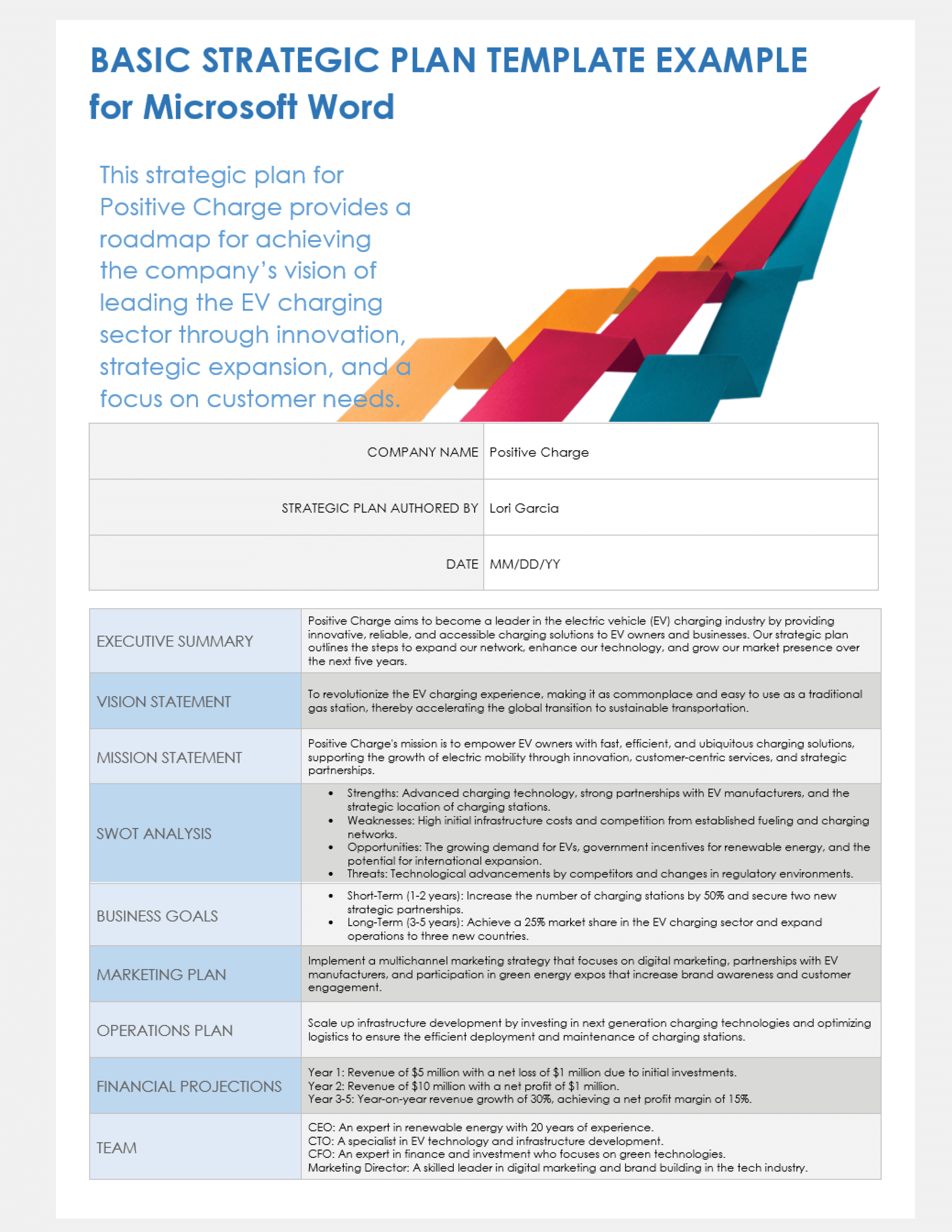 Basic Strategic Plan Template for Microsoft Word Example