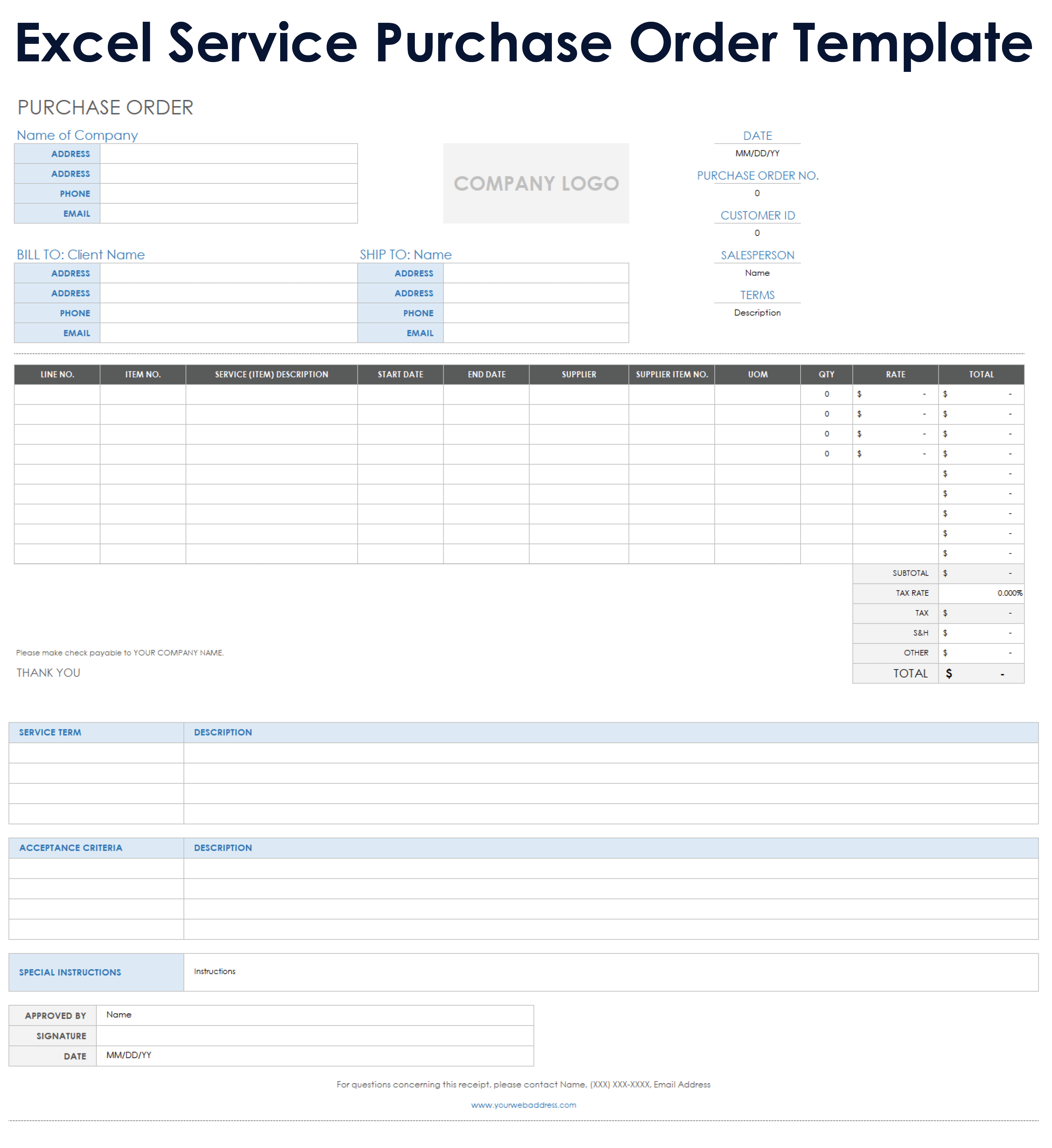 Service Purchase Order Template