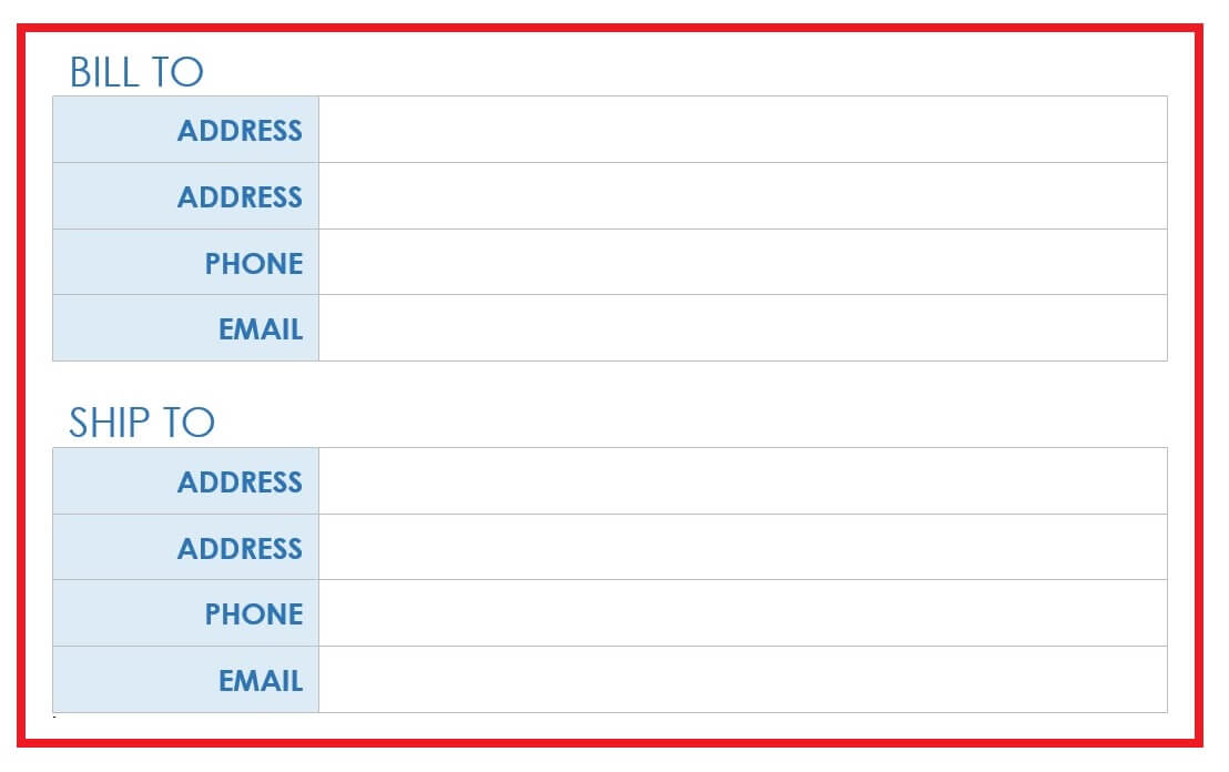 Enter Billing and Shipping Info on Microsoft Word Purchase Order