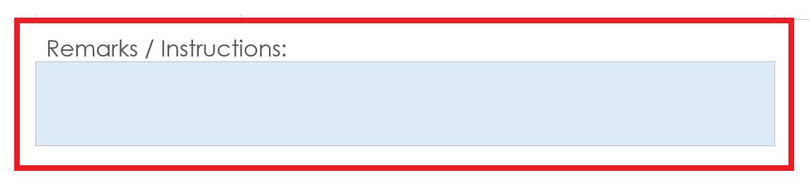 Enter Remarks Instructions on Microsoft Word Purchase Order