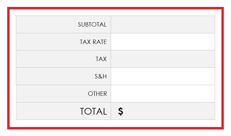 Enter Subtotal Taxes S&H on Microsoft Word Purchase Order