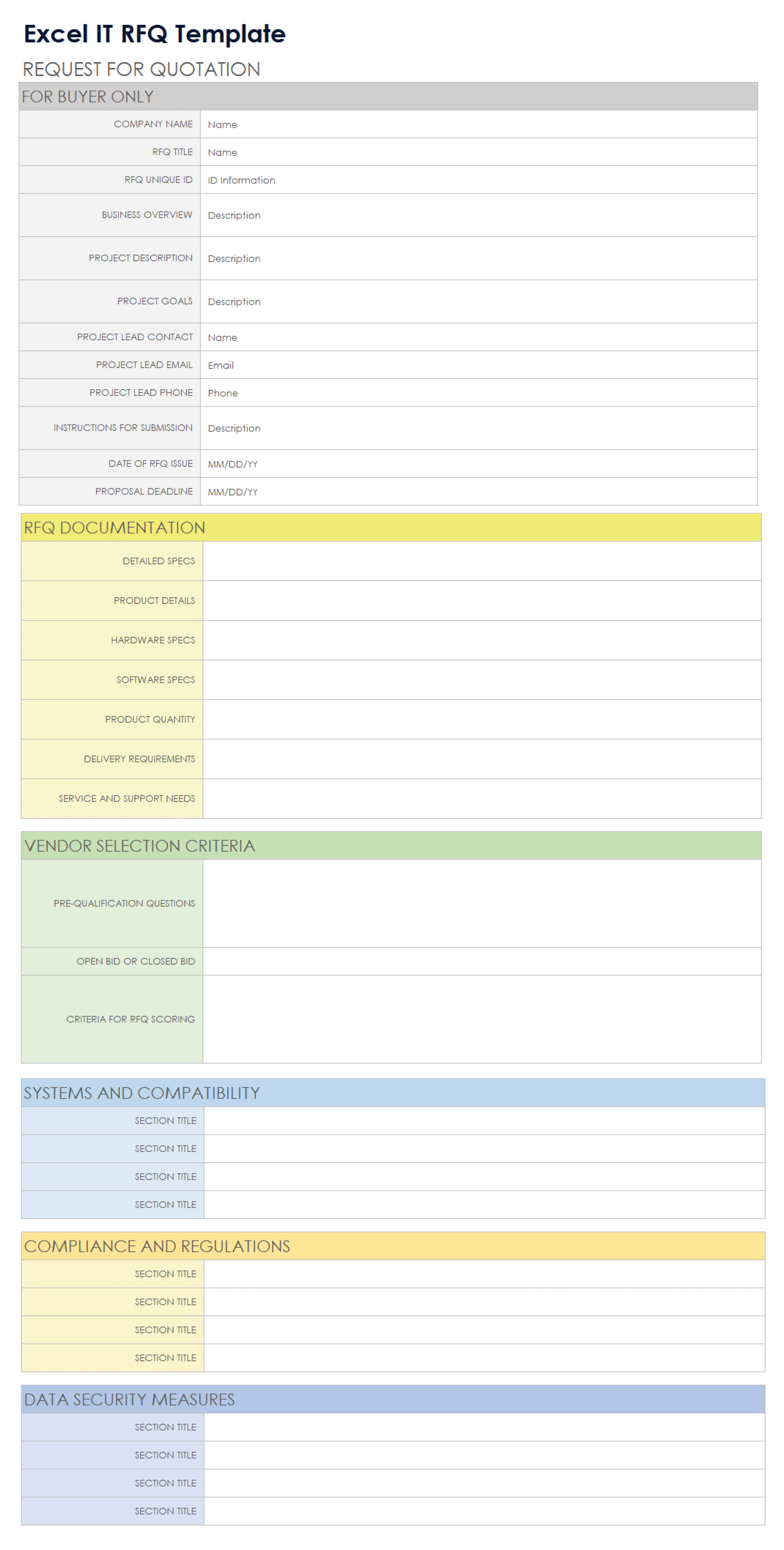 Excel IT RFQ Template