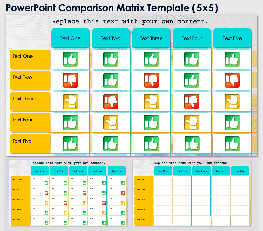 PowerPoint Comparison Matrix Template 5x5