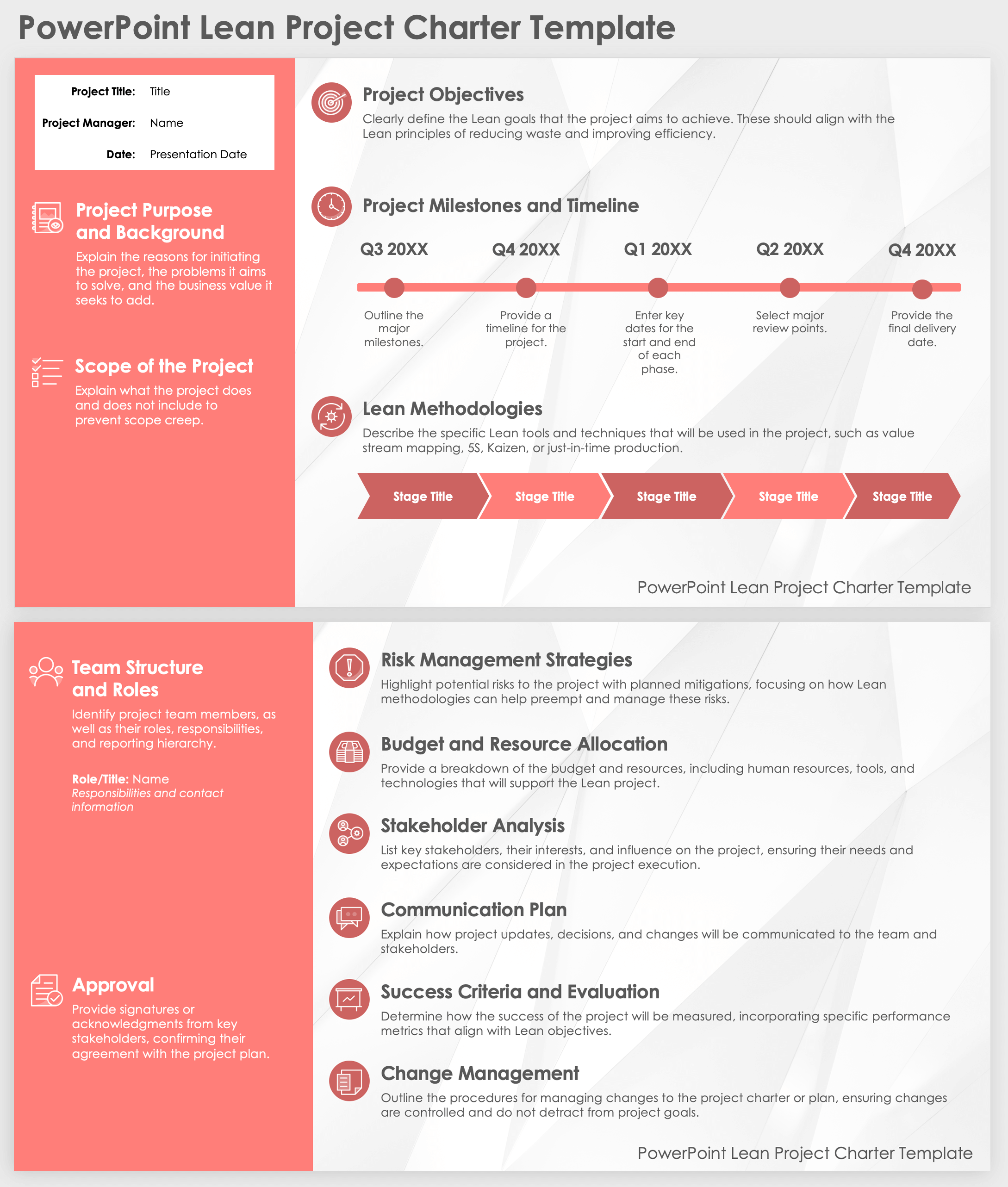 PowerPoint Lean Project Charter Template Screenshot