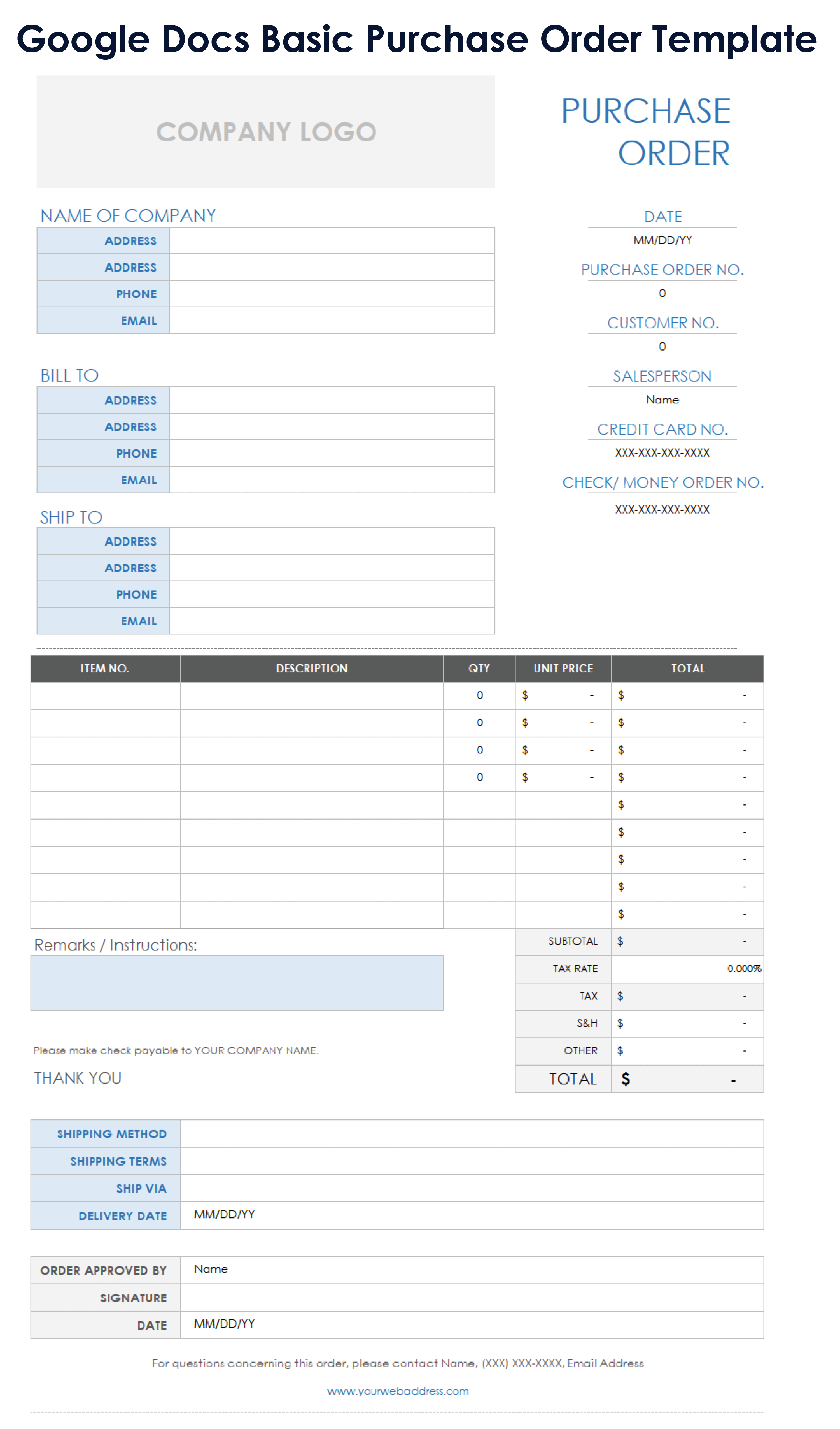 Google Docs Basic Purchase Order Template