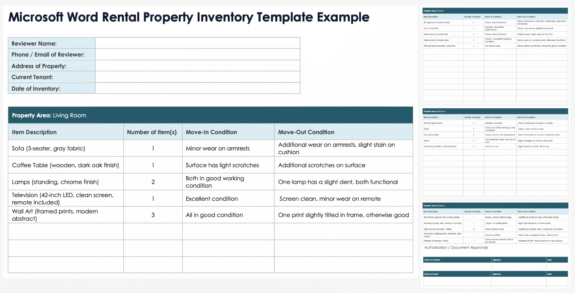 Microsoft Word Rental Property Inventory Template Example