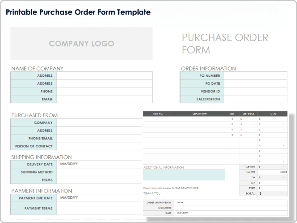 Printable Purchase Order Form Template