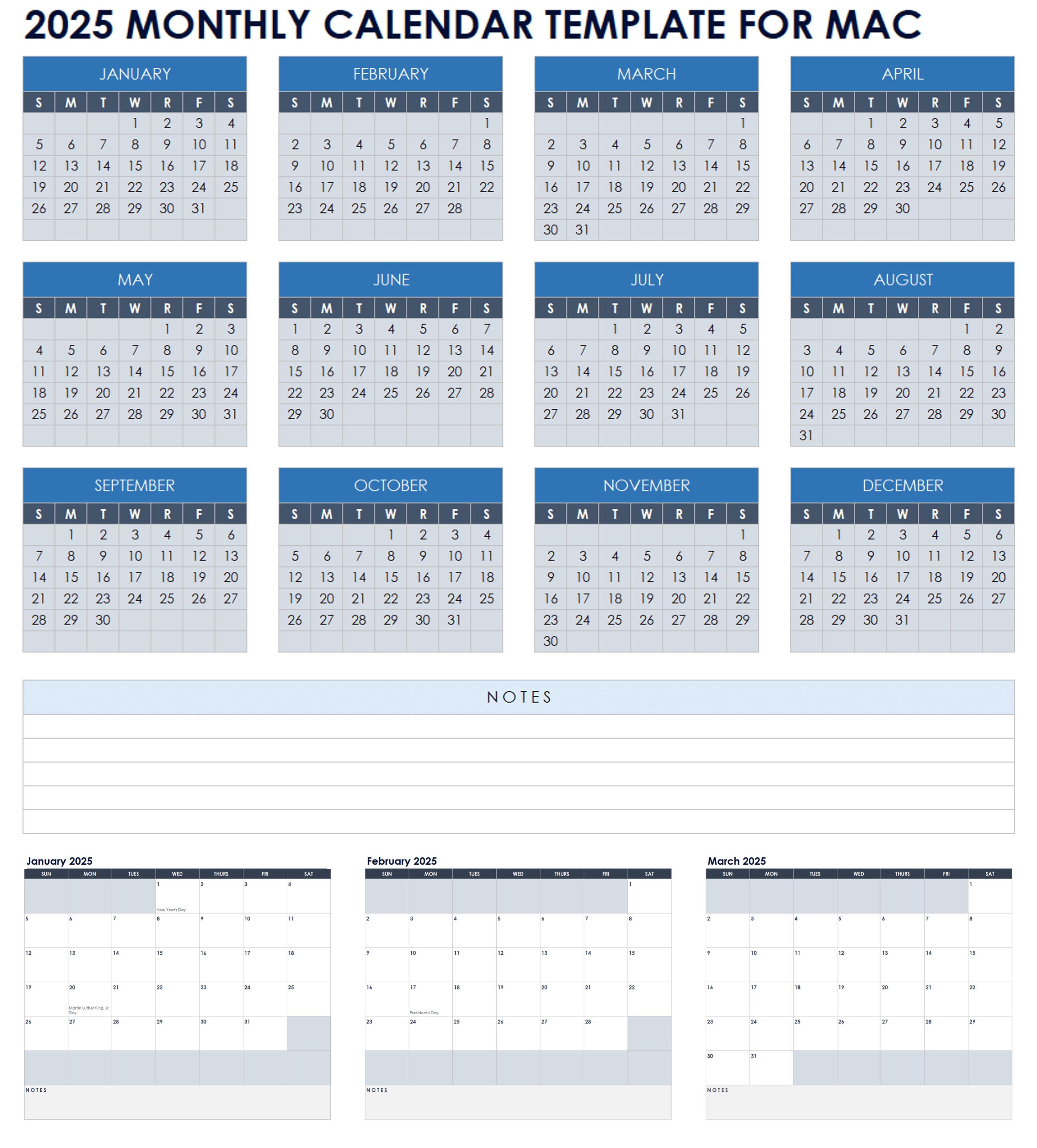 2025 Monthly Calendar Template for Mac