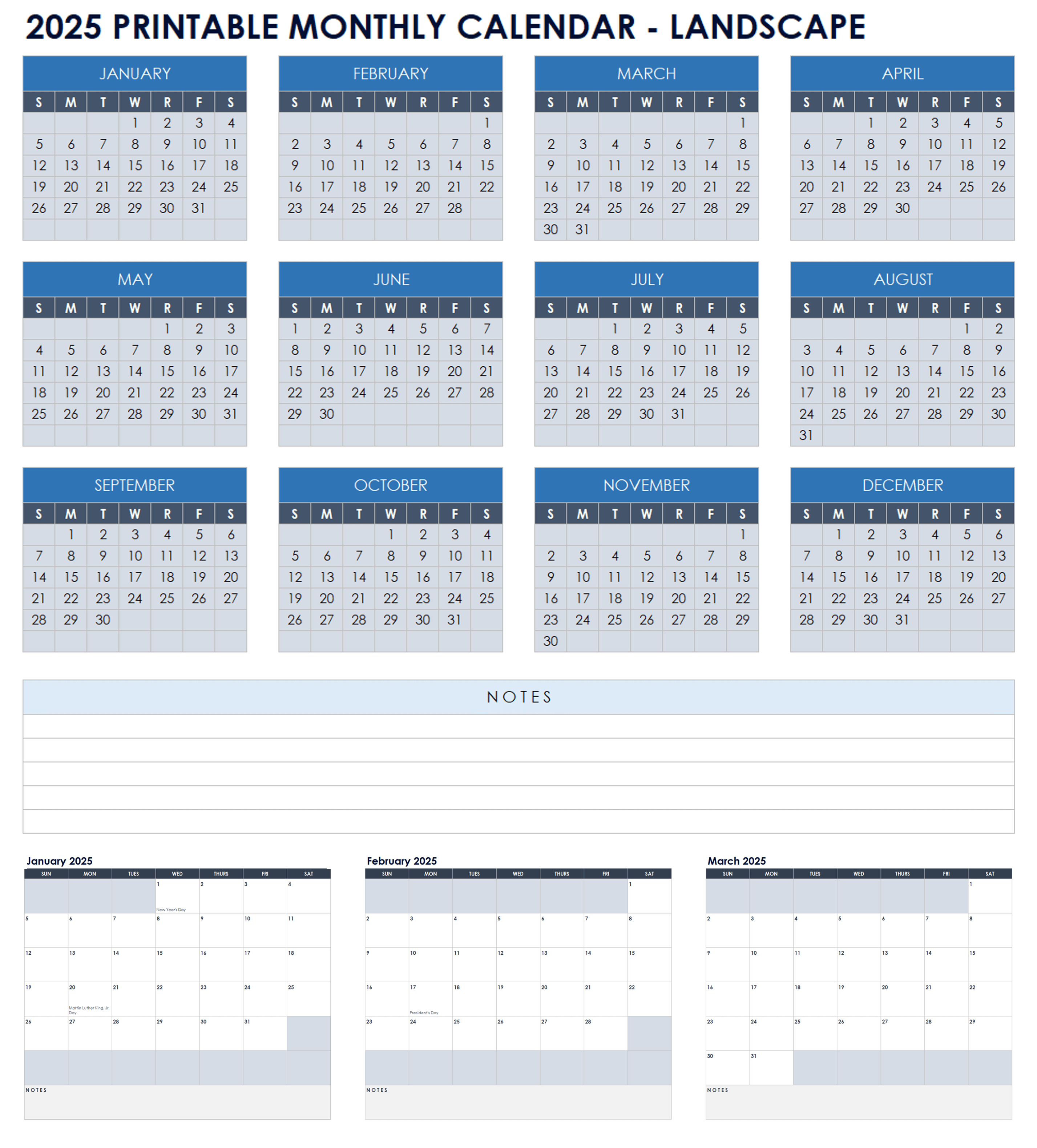 2025 Printable Monthly Calendar Landscape