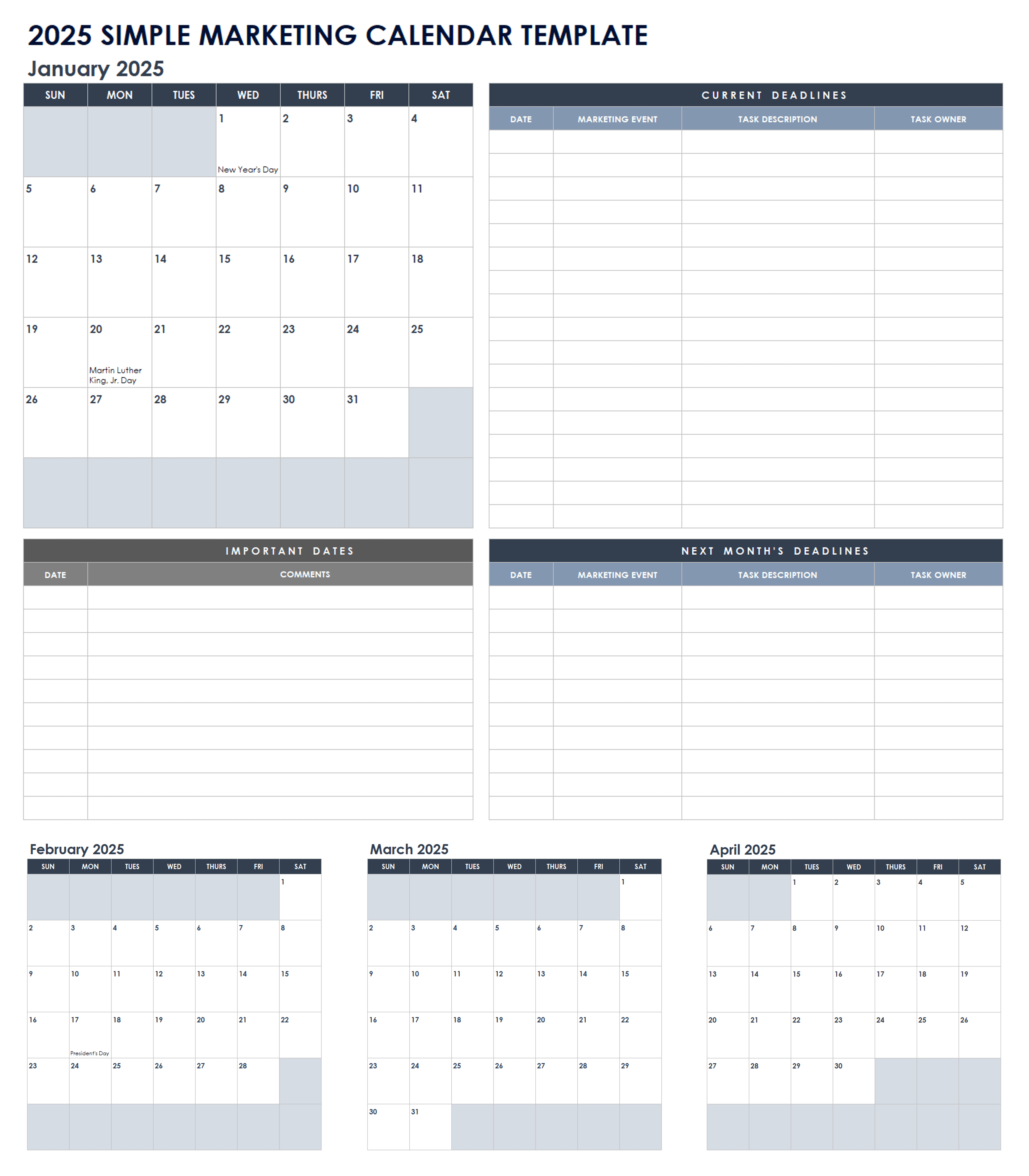 2025 Simple Marketing Calendar Template