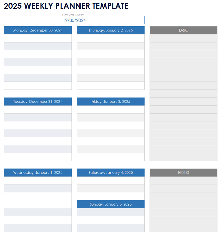 2025 Weekly Planner Template