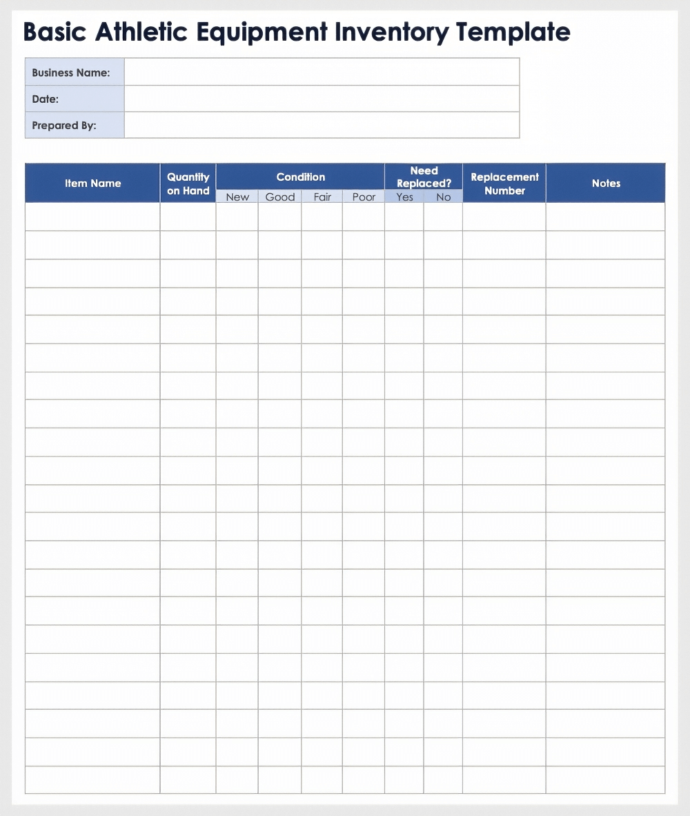 Basic Athletic Equipment Inventory Template