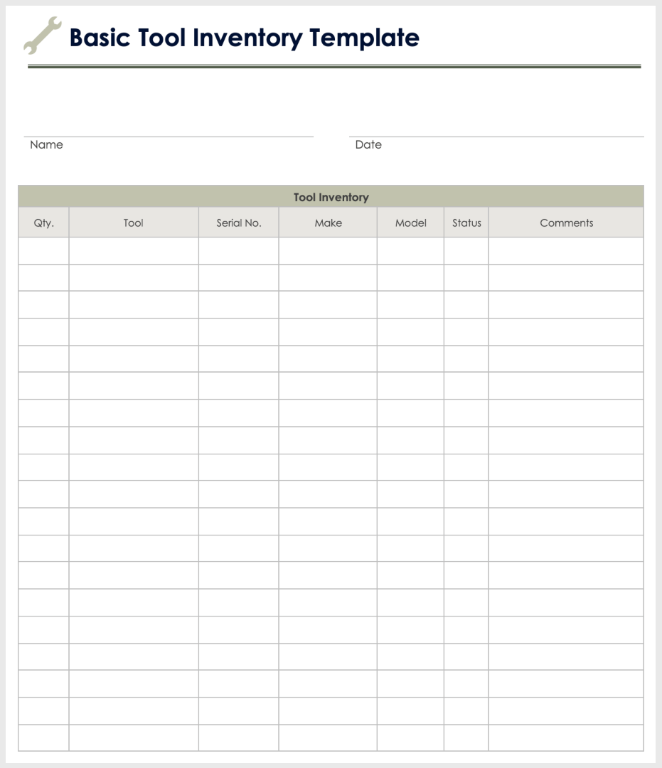 Basic Tool Inventory Template