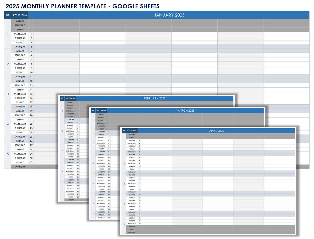 Monthly Planner Template 2025 Google Sheets