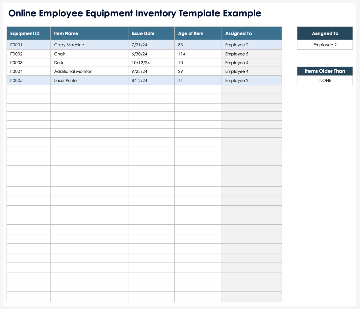 Online Employee Equipment Inventory Template Example