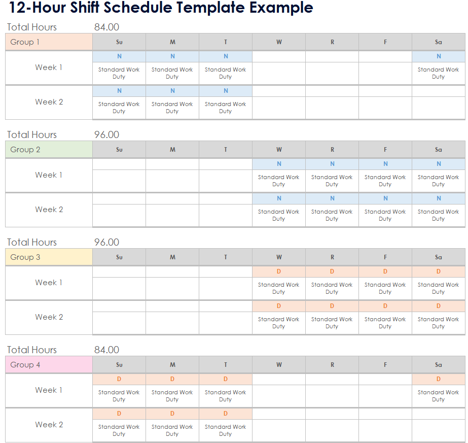 12-Hour Shift Schedule Template