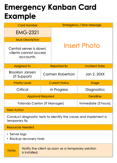 Emergency Kanban Card Example