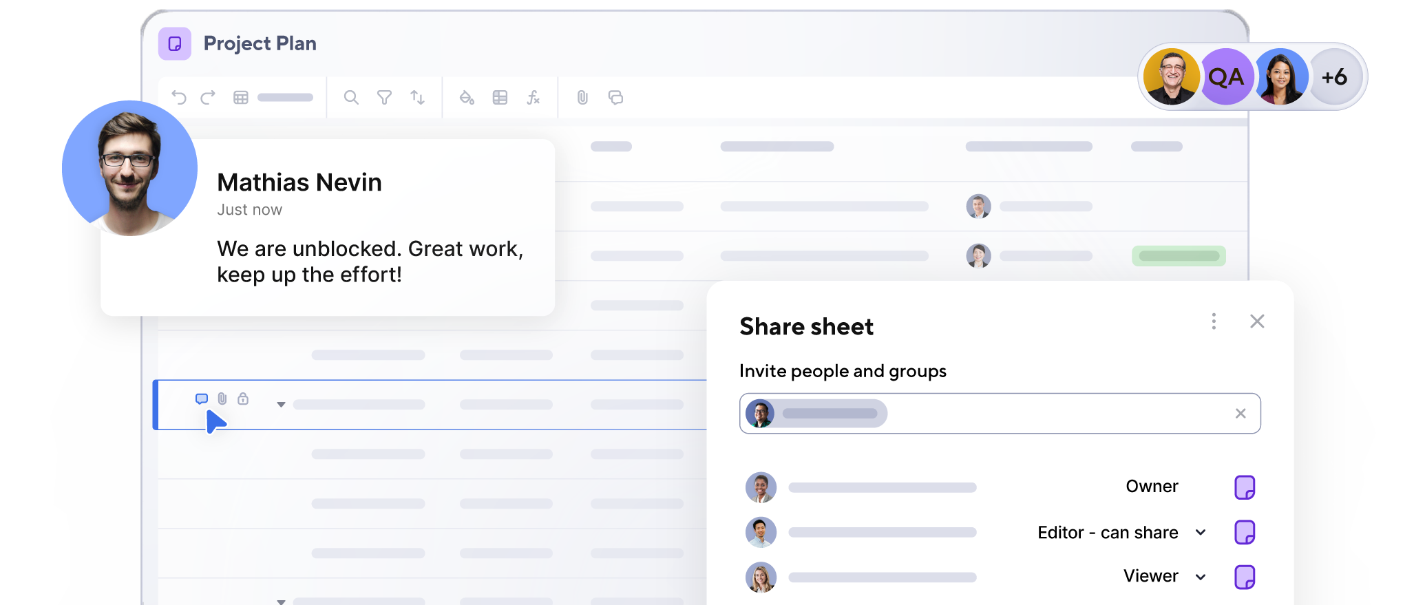 Product screen of conversations and sheet sharing