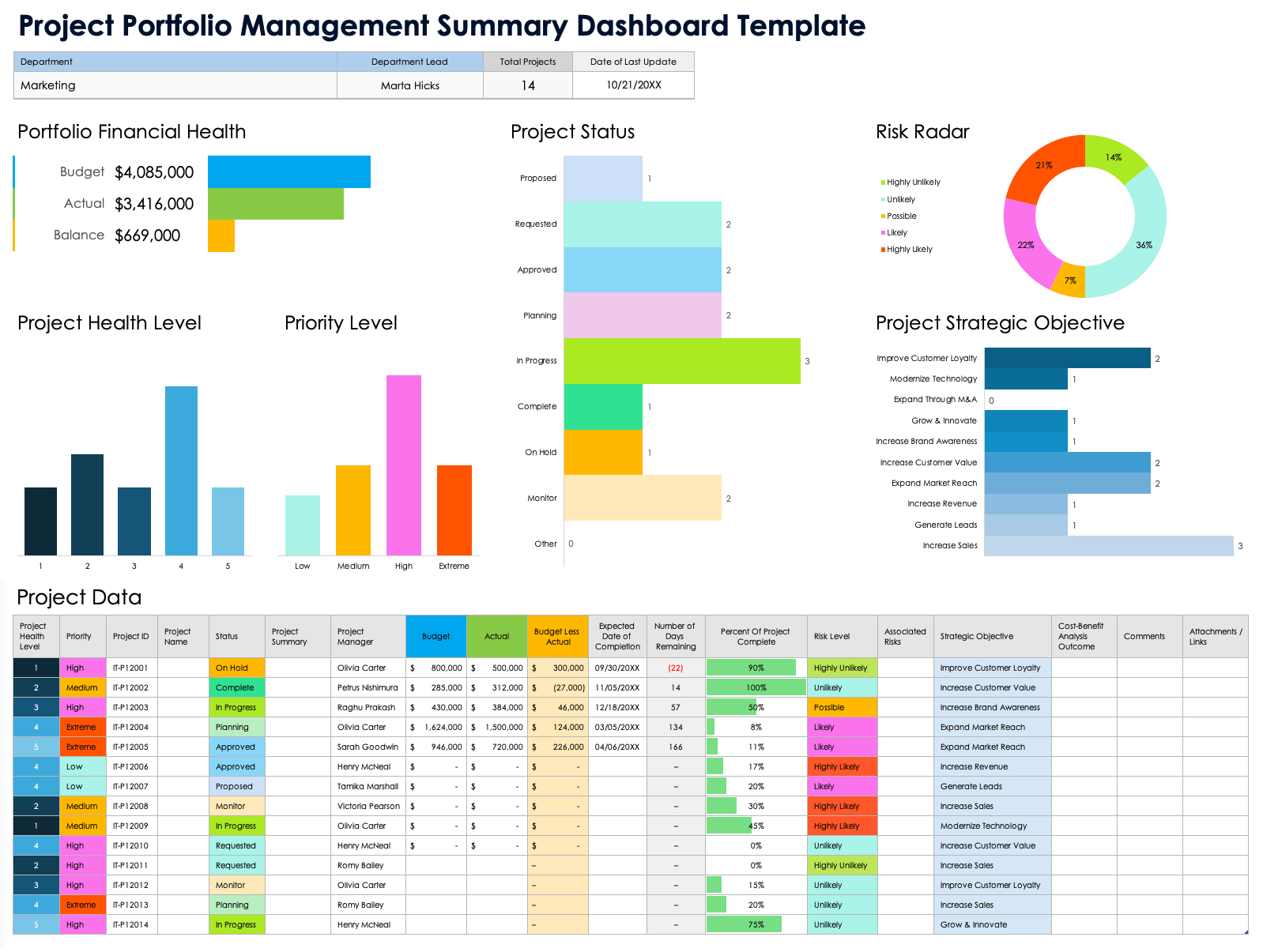 Project Portfolio Management Summary Dashboard Template